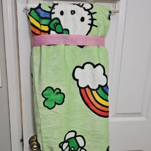 Hello Kitty Green Blanket with Rainbow and Clover